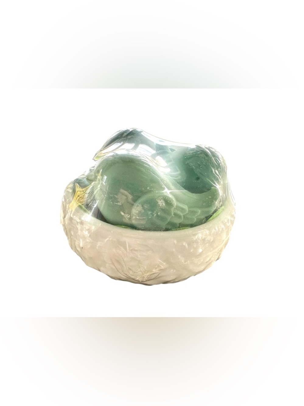 Avon “Love Nest” Soap Dish Set – Milk Glass Bird Dish w/ Sealed Bird Soaps